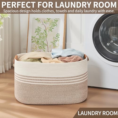 Laundry Hamper with Handles, 72L Rope Laundry Basket, Light Brown & White - color: Light Brown & White, size: 72L