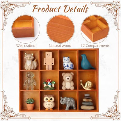 Yookeer 2 Pcs 12-Slot Wood Sorting Tray Grid Display Cabinet
