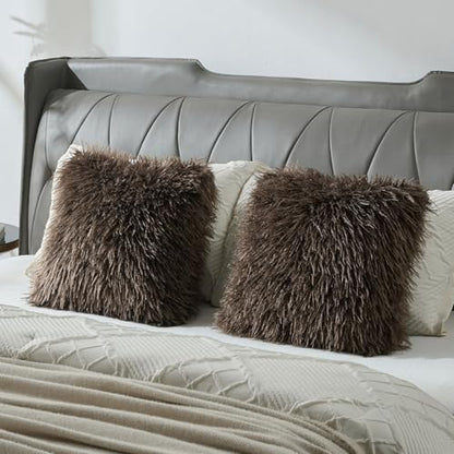 FUTEI Pack of 2 Faux Wool Throw Pillow Covers 18x18 Inch, Dark Coffee - color: Dark Coffee