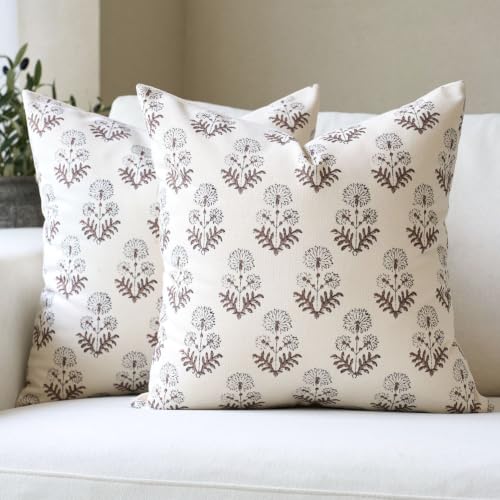 Amor Virisso Vintage Floral Pillow Covers 20x20 Set of 2 for Couch, Brown - color: Brown, size: 20" x 20" (Pack of 2)