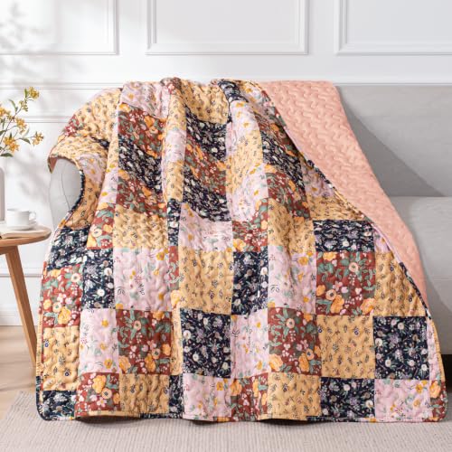 Exclusivo Mezcla Reversible Boho Quilted Throw Blanket, 50"x 60" - color: Floral Brown, size: 50 x 60 inch