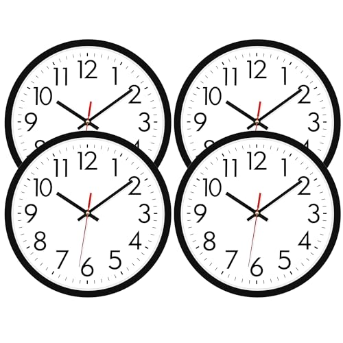 Lumuasky 4 Pack Black Wall Clock,12 Inch Silent Battery Operated Non Ticking Quartz Round Analog Classic Clock Modern Design for Home Office Classroom School Living Room Bedroom - color: Black-4, size: 12 Inch