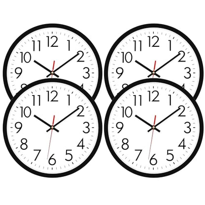 Lumuasky 4 Pack Black Wall Clock,12 Inch Silent Battery Operated Non Ticking Quartz Round Analog Classic Clock Modern Design for Home Office Classroom School Living Room Bedroom - color: Black-4, size: 12 Inch