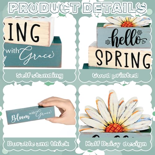 Amyhill 4 Pcs Wooden Sign Decor Hello Spring Bloom - style: Hello Spring Bloom