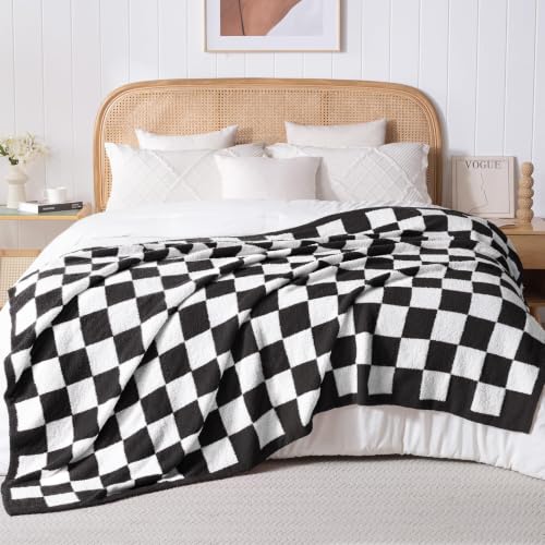 Exclusivo Mezcla Checkered Knit Blanket Twin Size for Bed, Black - color: Black, size: Twin (60"x80")