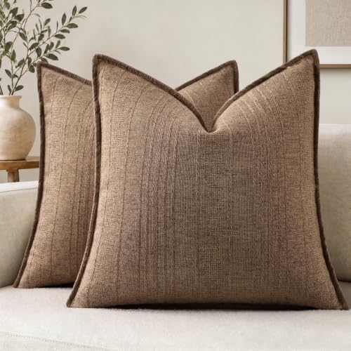 decorUhome Hazel Taupe Textured Linen Throw Pillow Covers 18x18 Set of 2 - color: Hazel Taupe, size: 18" x 18" (Pack of 2)