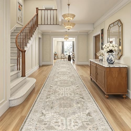 Madane Hallway Runner Rug 3x20 Washable Kitchen Runners 20ft, Ivory/Brown - color: Ivory/Brown, size: 3' x 20' (Runner)