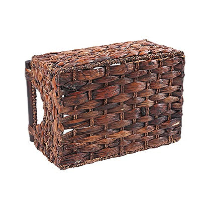 Water Hyacinth Wicker Storage Basket with Wood Handles, Large - color: Dark Brown, size: 14.17x 10.23x 6.69