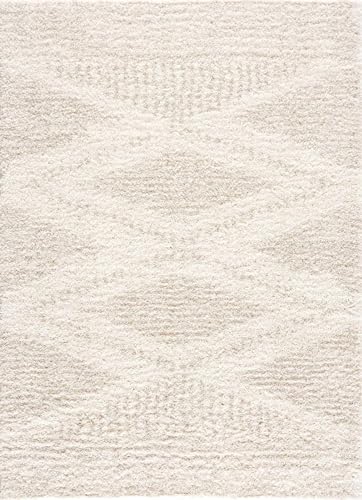 Hauteloom Winnebago Living Room, Bedroom Area Rug - Bohemian, Transitional - Plush Pile - Light Beige, Cream - 4'3" x 5'7" - color: Light Beige, Cream / Galaxy Shag, size: 4'3" x 5'7" (Rectangular)