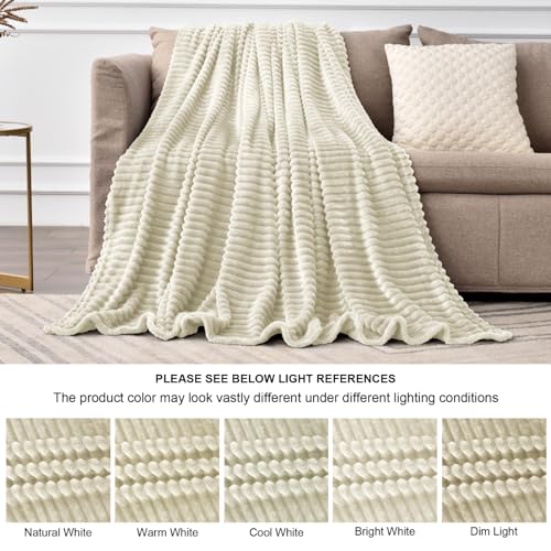 BEDELITE 3D Ribbed Jacquard Beige King Size Blankets for Bed, 108x90 Inch - color: Beige, size: King(108"x90")