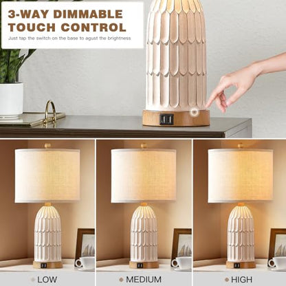Cinkeda Farmhouse Table Lamps Set of 2,Nightstand Bedside Lamps for Bedroom - color: Cream