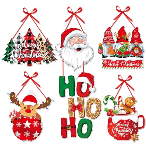 Merry Christmas Home Front Porch Door Hanger Decor Red Green Party Paper Signs Banners Tree Elk Snowman Santa Claus Wall Hanging Indoor Decorations - color: Christmas Door Hanger 5pcs