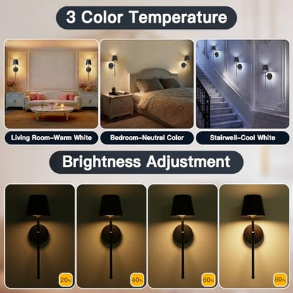 TaoFiaCo Battery Operated Wall Sconces Set of 2,Wireless Wall Sconce Black