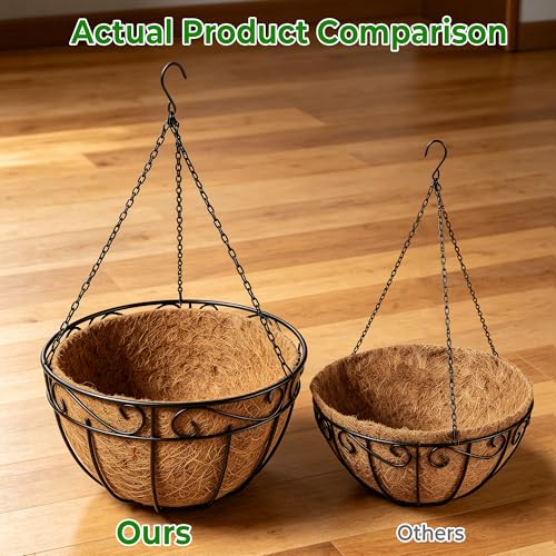 AMAGABELI Garden & Home 4 Pack 15 Inch Plant Hanging Baskets Metal Hanging Planter Flower Pots Outdoor Indoor Wire Hanging Basket for Plants with Coco Fiber Liners Chain for Garden Home Porch Decor