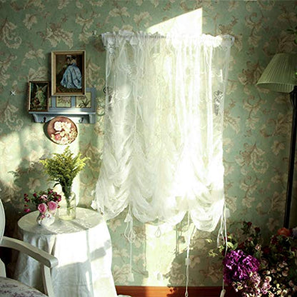 FADFAY Balloon Curtain Adjustable Tie-Up Off White Lace Semi Sheer Window Curtain Shade European Style Embroidered for Living Room Bedroom 1 Panel 78''78'' - size: 78"W x 78"L (Pack of 1)