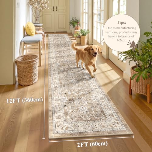LOKHOM 2x12 Hallway Runnner Rug, Boho Non-Slip Washable Kitchen Rugs, Beige - color: Beige Brown, size: 2' x 12' (Runner)