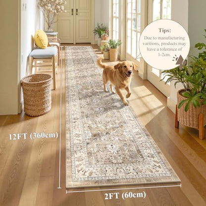 LOKHOM 2x12 Hallway Runnner Rug, Boho Non-Slip Washable Kitchen Rugs, Beige - color: Beige Brown, size: 2' x 12' (Runner)