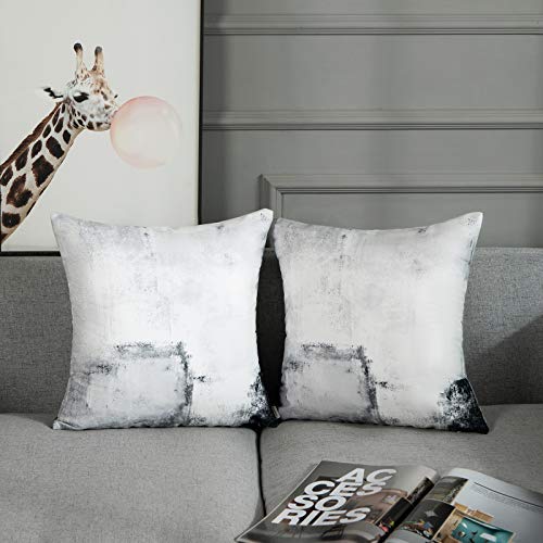Britimes Throw Pillow Covers Set of 2, 18 x 18 Inch, White Grey - color: Black White, size: 18" x 18" (Pack of 2)