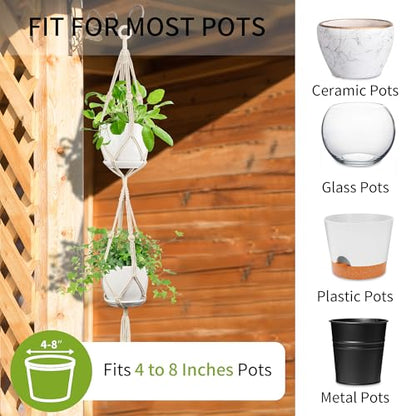 Macrame Plant Hanger - Fits 4-8 Inch Pots, Set of 2, Ivory - color: 49+49 Inch Ivory