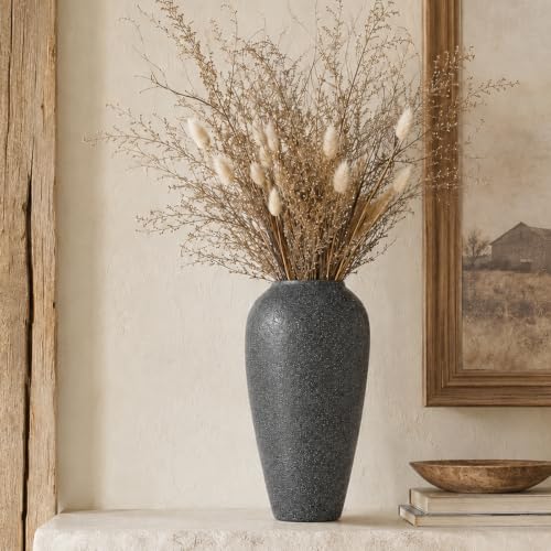 Rustic Ceramic Vase – 13.4" Large Black Ceramic Vase for Home Decor, Modern Terracotta Floor Vase for Living Room, Entryway, Kitchen, Black Vases for Centerpieces, Housewarming Gifts