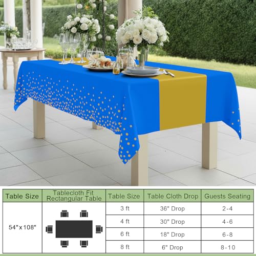 Smiry Disposable Rectangle Plastic 54 x 108 Inch Table Cloth 3 Pack - color: Blue and Gold