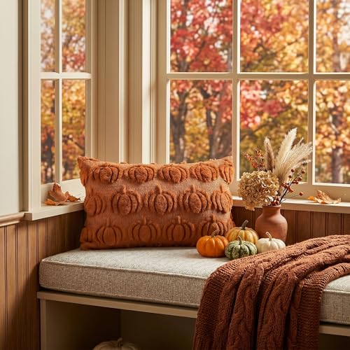 AVOIN colorlife Caramel Fall Pumpkin Throw Pillow Covers 12x20 Inch - color: Caramel, size: 20" x 12" (Pack of 2)