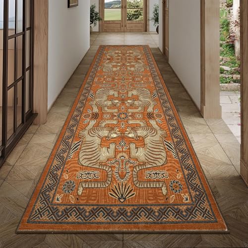 GarveeHome Tiger Print 2.5'x8' Washable Non Slip Runner Boho Hallway Rugs - color: Terracotta, size: 2'6" x 8' (Rectangular)