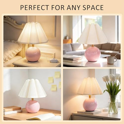 Small Bedside Table Lamp, 11.8'' Ceramic Stepless Dimmable Lamp (Pink) - color: Pink