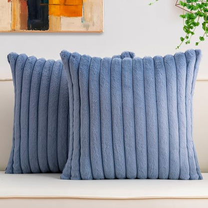 Aegero Pack of 2 Faux Fur Christmas Throw Pillow Covers 16x16 Inch, Blue - color: Blue, size: 16" x 16" (Pack of 2)