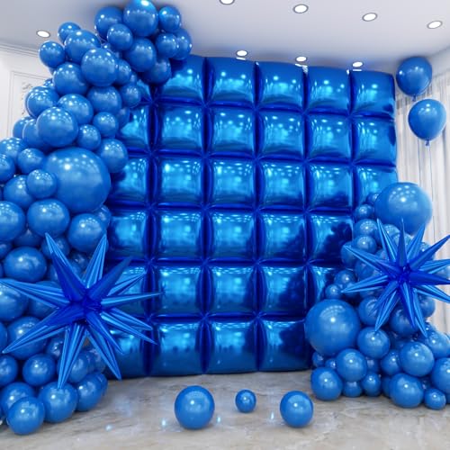 36pcs Blue Square Foil Balloons Wall Backdrop with 79pcs Balloon Garland Arch Kit, Double Sided Balloon for Birthday Baby Shower Bridal Shower Anniversary Prom Graduation Party Decorations - color: Blue