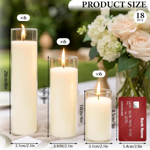 18 PCS Pillar White Candles in Glass,Hurricane Candles,Wedding Cylinder Candle,3 Different Lengths 2 x 3/6/8 Inch (6 Each),Creating an Atmosphere Suitable for Various Outdoor Activities. - size: 18