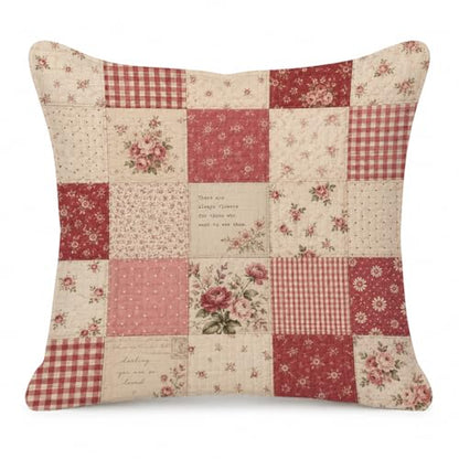 Shabby Chic Rose Patchwork Throw Pillow Cover 18x18 - color: Red