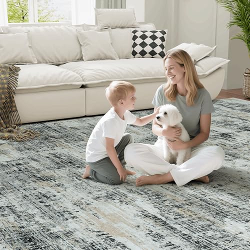 6x9 Washable Area Rug for Living Room Bedroom: Non-Slip Modern Black Gray - color: Black Gray/Gold, size: 6' x 9' (Rectangular)