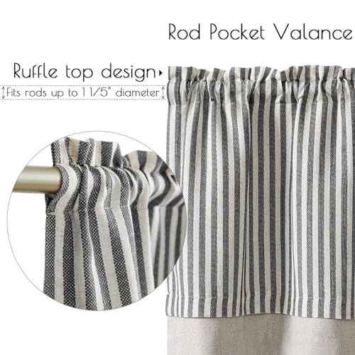 jinchan Stripe Linen Kitchen Valance Curtain, 50x16, 1 Panel, Grey - color: Boxter Striped | Charocoal Grey on Linen, size: 50"W x 16"L (Pack of 1)