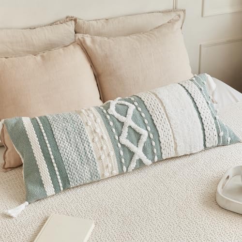 Decorative Boho Lumbar Pillow Cover 14x36 - Soft Textured Throw Pillow - color: Sage
