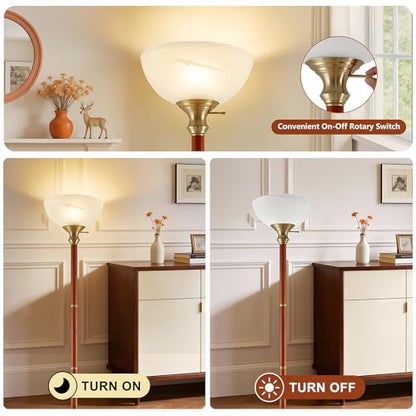 EJIAXIN 72" Wood Torchiere Floor Lamp with Glass Shade Gold Standing Lamp - color: Gold