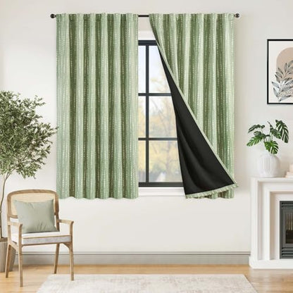 jinchan Boho Blackout Curtains 63 Inch Length Moon Phase Printed Drapes - color: Luna | Sage Green, size: 52"W x 63"L (Pack of 2)