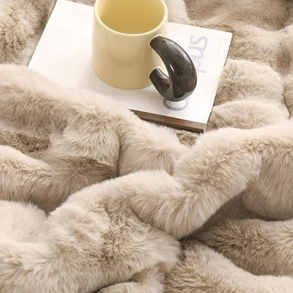 UKELER Faux Fur Throw Blanket Plush Thick Fleece Blanket Fluffy Cozy Soft Warm Blankets Throws for Bed, Couch, Sofa, Office, Camping 50''x60'' Camel - color: D-camel, size: 50''x60''