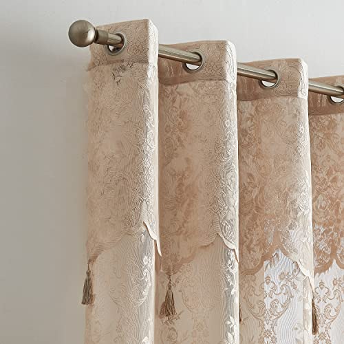 LinenZone 102x84 Linen Lace Patio Door Curtain.(Luna 102x84, Linen) - color: Linen, size: 102"W x 84"L (Pack of 1)
