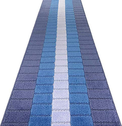 REMNAZ Wide Non-Slip Rubber Backed Hallway, Kitchen Runner Rug | 31 Inch x 6 ft Custom Size Cut to Length | No Rug Pad Needed | Stay Put, Flat Lay, Won't Curl | Coastal Multi-Blue - color: Squares / Blue, size: 31 inch Width X 6 Feet Length