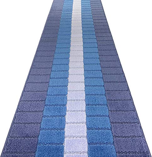 REMNAZ Wide Non-Slip Rubber Backed Hallway, Kitchen Runner Rug | 31 Inch x 7 ft Custom Size Cut to Length | No Rug Pad Needed | Stay Put, Flat Lay, Won't Curl | Coastal Multi-Blue - color: Squares / Blue, size: 31 inch Width X 7 Feet Length