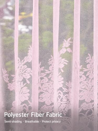 Molaxhome Kitchen Curtains Valance Pink Lace Floral Semi Sheer Curtain - color: Pink, size: 51"W x 16"L (Pack of 1)