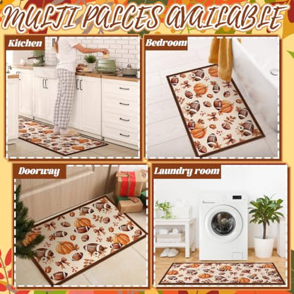 Fourluoo 3 Pcs Fall Football Pumpkin Kitchen Rugs and Mats Set - color: Beige