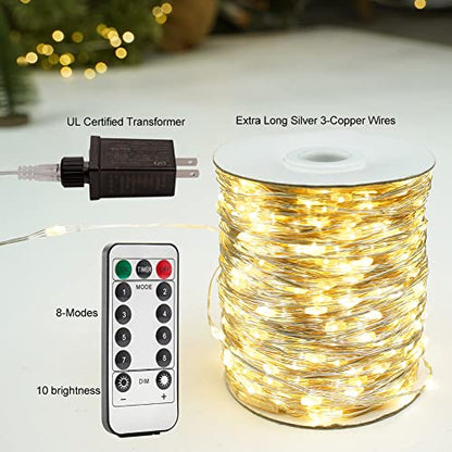 328FT 1000 LED Fairy Lights Plug in Twinkle Lights Silver Wire