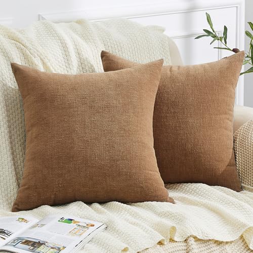 GAWAMAY 2 Pack Apricot Brown 22x22 Chenille Throw Pillow Covers for Couch - color: Apricot Brown, size: 22" x 22" (Pack of 2)