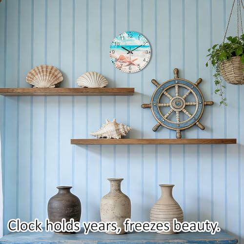 Silent Wall Clock Non Ticking, 8 Inch Glass Unique Wall Clocks - color: Blue White, size: 8 Inch