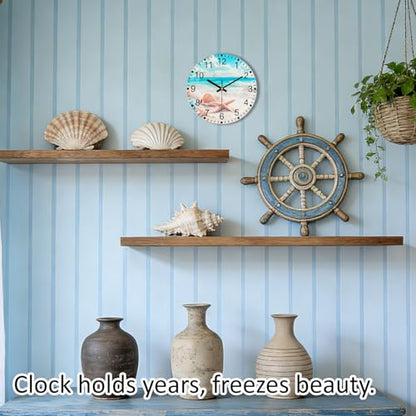 Silent Wall Clock Non Ticking, 8 Inch Glass Unique Wall Clocks - color: Blue White, size: 8 Inch