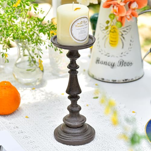Sungmor Rustic Cast Iron Pillar Candle Holder, 9.6 Inches Tall - color: Large - 9.4inch Tall