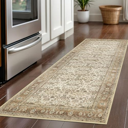 SIILOOM 2x5 Washable Runner Rug, Non Slip Soft Area Rug for Hallway Kitchen - color: Beige/Brown, size: 2' x 5' (Runner)
