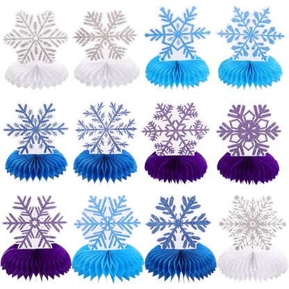 12 PCS Snowflake Honeycomb Centerpieces for Tables Frozen Birthday Party Decorations Snowflake Table Centerpieces Winter Wonderland Party Decorations for Christmas Holiday Baby Shower Supplies - style: Snowflake